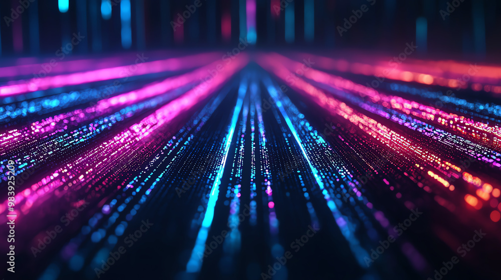 Poster hightech timeline with pulsing light and data points, representing digital transformation timeline, 