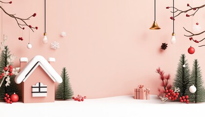 Light pastel Christmas theme, open area for holiday text, flat design illustration