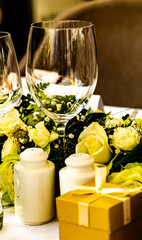 glass, wine, drink, alcohol, party, champagne, table, celebration, glasses, wedding, bottle, restaurant, wineglass, food, beverage, bar, setting, drinks, dinner, cocktail, liquid, water, empty