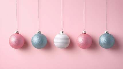 Obraz premium Pastel Christmas ornaments, ample space for holiday text, flat design illustration