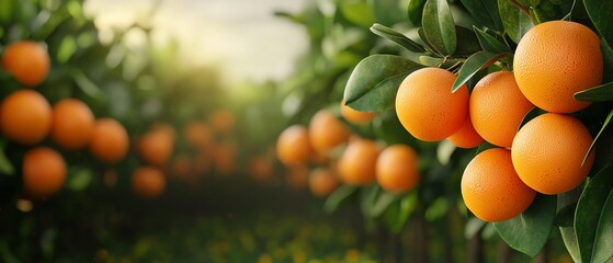Organic orchard, trees full of various fruits, 3D illustration
