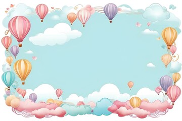 pastel hot air balloons and soft clouds in a peaceful sky scene