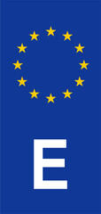 Spanish Euroband with National Symbol: Blue Background Representing European Union and Spanish Identity for Vehicle Registration.