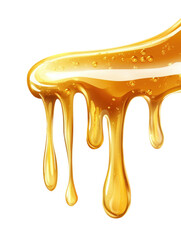 Golden honey dripping, white isolate background