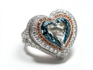 A luxury custom-designed jewelry piece isolated on a white background, showcasing fine craftsmanship