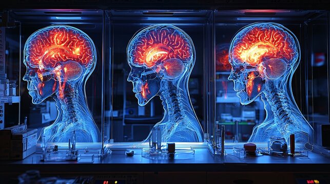 A time-lapse visualization of a brain scan, showing the progression of MS lesions across multiple years