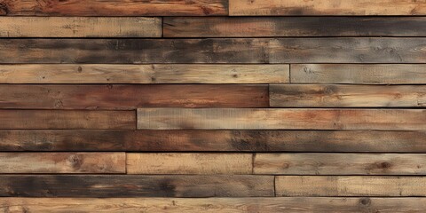 A seamless pattern of rustic wooden planks forming a horizontal wall.
