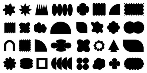 Set y2k geometric shape. Brutalism shapes, minimalist geometric elements, abstract forms.