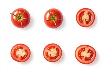 A set of tomato and tomato slice isolated on white background