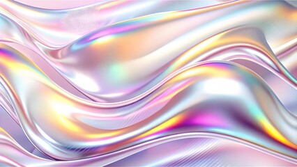 Fototapeta premium Silver holographic foil. Abstract chrome waves background. Hologram texture. Premium quality. Modern design. abstract 3d wave background