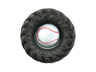 tire with gray baseball isolated on transparent, puppy dog rubber toy for relax with chewing