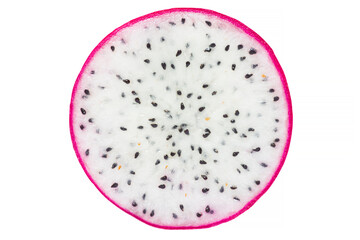 round cut of dragon fruit isolated on white