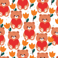 seamless pattern cartoon bear with floral. cute wallpaper for fabric print, gift wrap paper