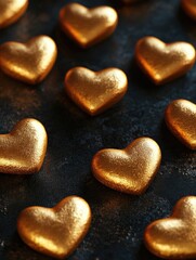 Obraz premium Gold hearts on black surface