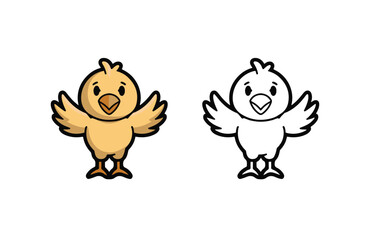 Cute cartoon chick baby vector illustration  isolated on a white background, simple design outline style