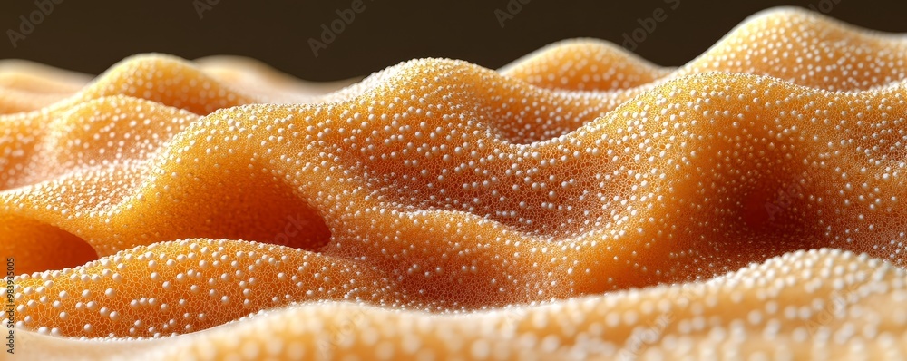 Poster a close-up view of a textured orange surface, highlighting its wave-like patterns and intricate deta