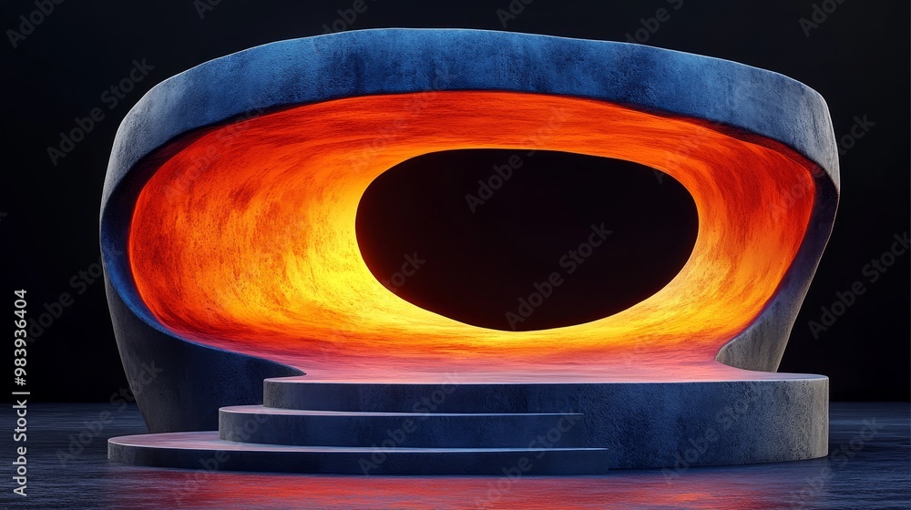 Poster a modern abstract structure with a vibrant orange glow, creating a captivating focal point in a mini