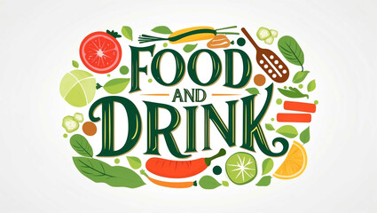 Naklejka premium Food and Drink typography lettering decorative design on plain white background