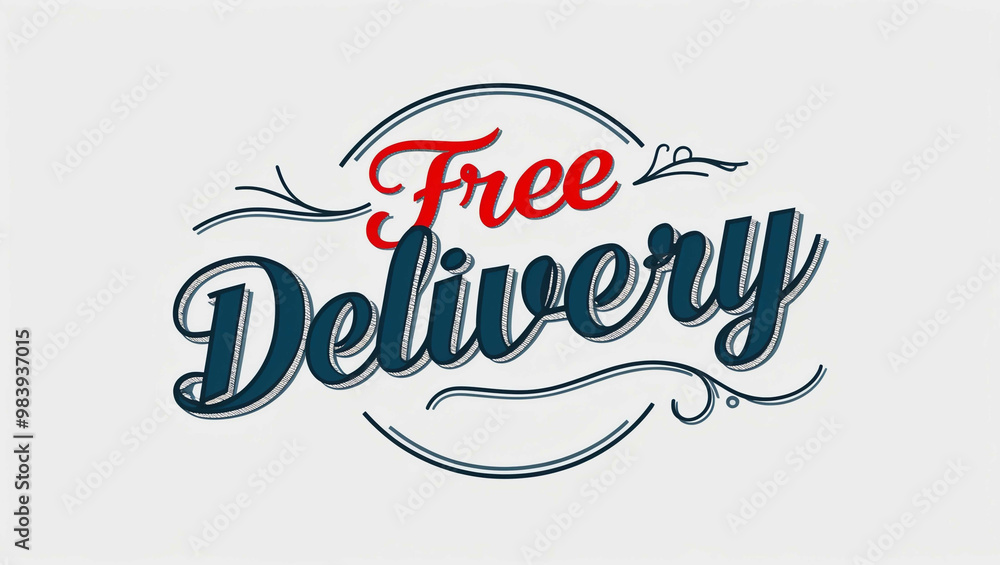 Wall mural free delivery typography lettering decorative design on plain white background