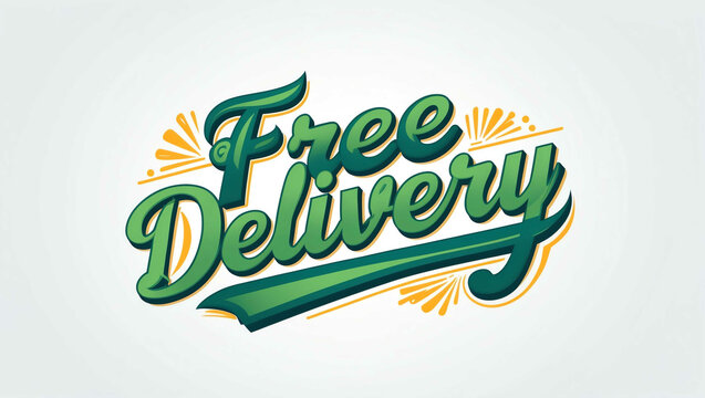 Free delivery typography lettering decorative design on plain white background