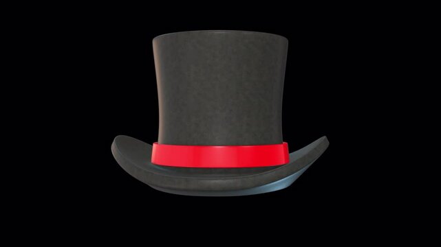 3D Magic Hat Rotating on a Transparent Background. Magician Hat. Loop. Top Hat. 4K