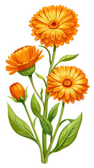 
Vibrant Calendula Flower Vector Illustration - Bright Orange Blooms with Lush Green Foliage, Perfect for Herbal and Medicinal Themes, Calendula Vector Illustration, Calendula Illustration

