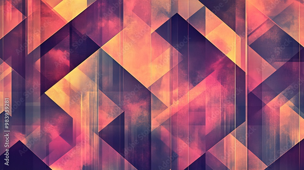 Poster abstract geometric pattern with vibrant colors and cloudy textures.