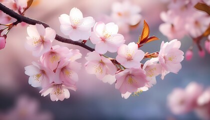 Obraz premium Delicate cherry blossoms swaying in breeze