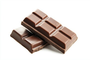 Two pieces of a chocolate bar isolated on a white background 