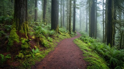Fototapeta premium Wandering path amid the gloomy woodland. 