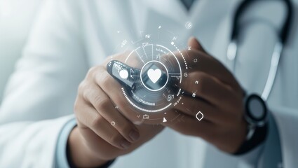 A healthcare professional uses a digital interface to monitor patient health, showcasing technology's role in modern medicine.