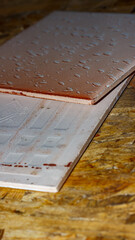 Wall tiles before installation in the kitchen.