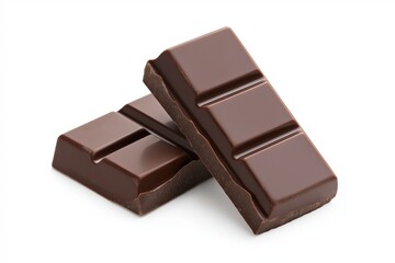 Two pieces of a chocolate bar isolated on a white background 