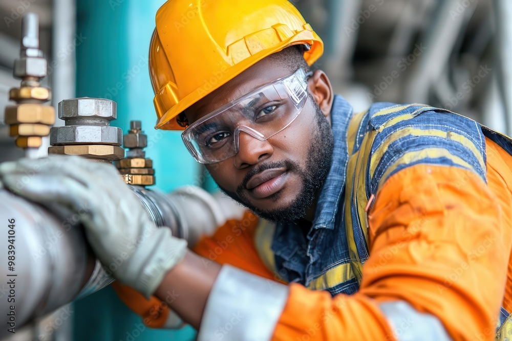 Poster a technician performing a routine maintenance check on a hydrogen pipeline, ensuring the system oper