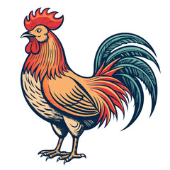 Fototapeta premium Hand-drawn Retro Rooster Illustration with Vintage Farm Animal Theme 