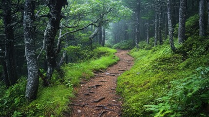 Fototapeta premium Wandering path amid the gloomy woodland. 
