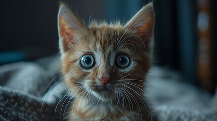 Fototapeta premium Surprised kitten with large eyes and short hair and soft body