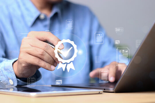 Business work and Assessment for the certificate concept, online survey exam and choose the right answer in the exam international standard certification of product.