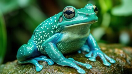 Obraz premium Vibrant Blue and Green Frog with White Spots