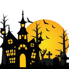Haunted House With Tree and Moon
