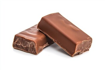 Fototapeta premium Two pieces of a chocolate bar isolated on a white background 