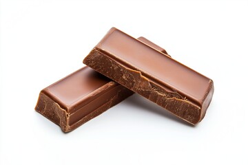 Two pieces of a chocolate bar isolated on a white background 