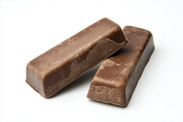 Two pieces of a chocolate bar isolated on a white background 