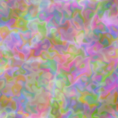 A vibrant abstract design with dynamic, flowing shapes in shades of pink, purple, blue and yellow. The swirling, ribbon-like shapes create a sense of movement and energy against the backdrop