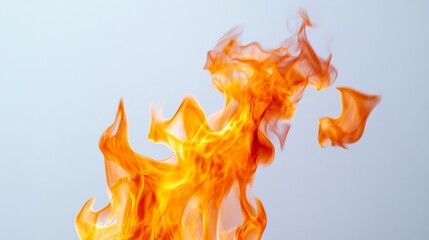 A bright orange flame burning against a plain white backdrop.