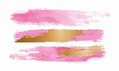 Obraz premium Pink and golden painted grunge stains and lines set, abstract rectangular banners