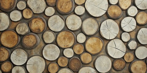An overhead shot of neatly stacked cut wooden logs