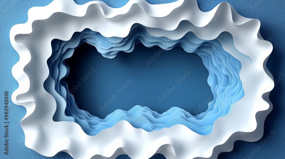 Poster abstract art piece featuring a wavy frame in white and blue tones, creating a serene and modern visu