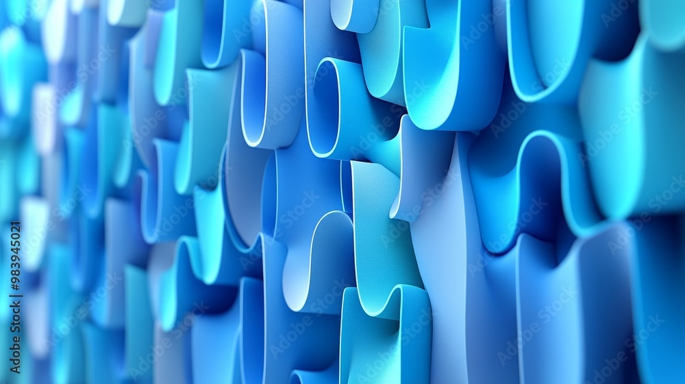 Poster abstract blue background with layered, curved shapes creating a visually striking and modern design 