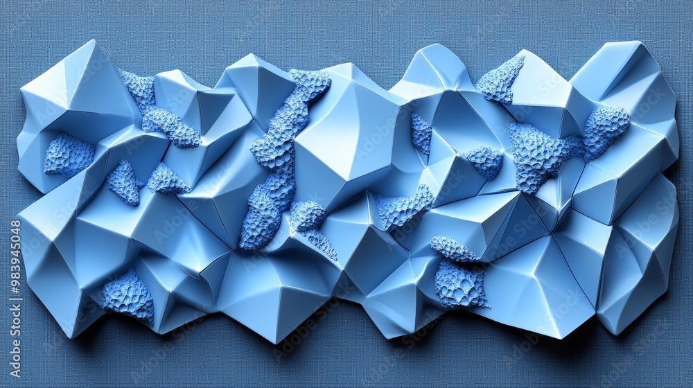 Poster abstract blue geometric pattern with intricate 3d shapes and textures, perfect for modern art and de